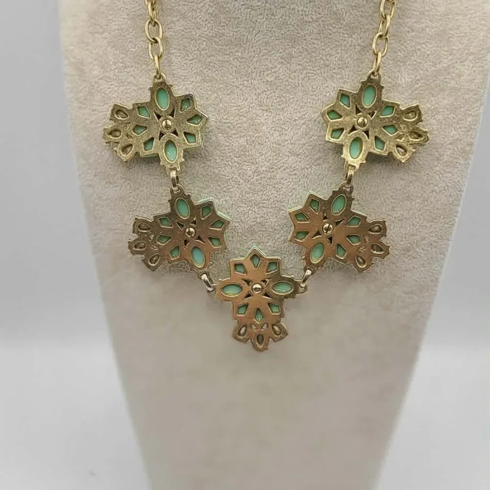 J Crew Mint Green Resin and Clear Crystal Necklace